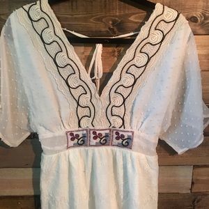 Free People Lace Kimono Embroidered Top Size Large